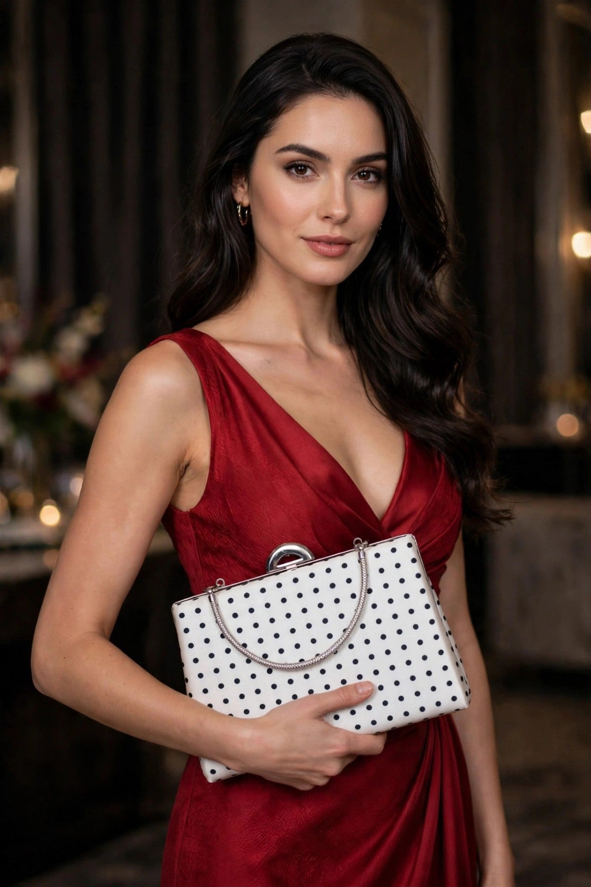 Beige Polka Dot Evening Bag