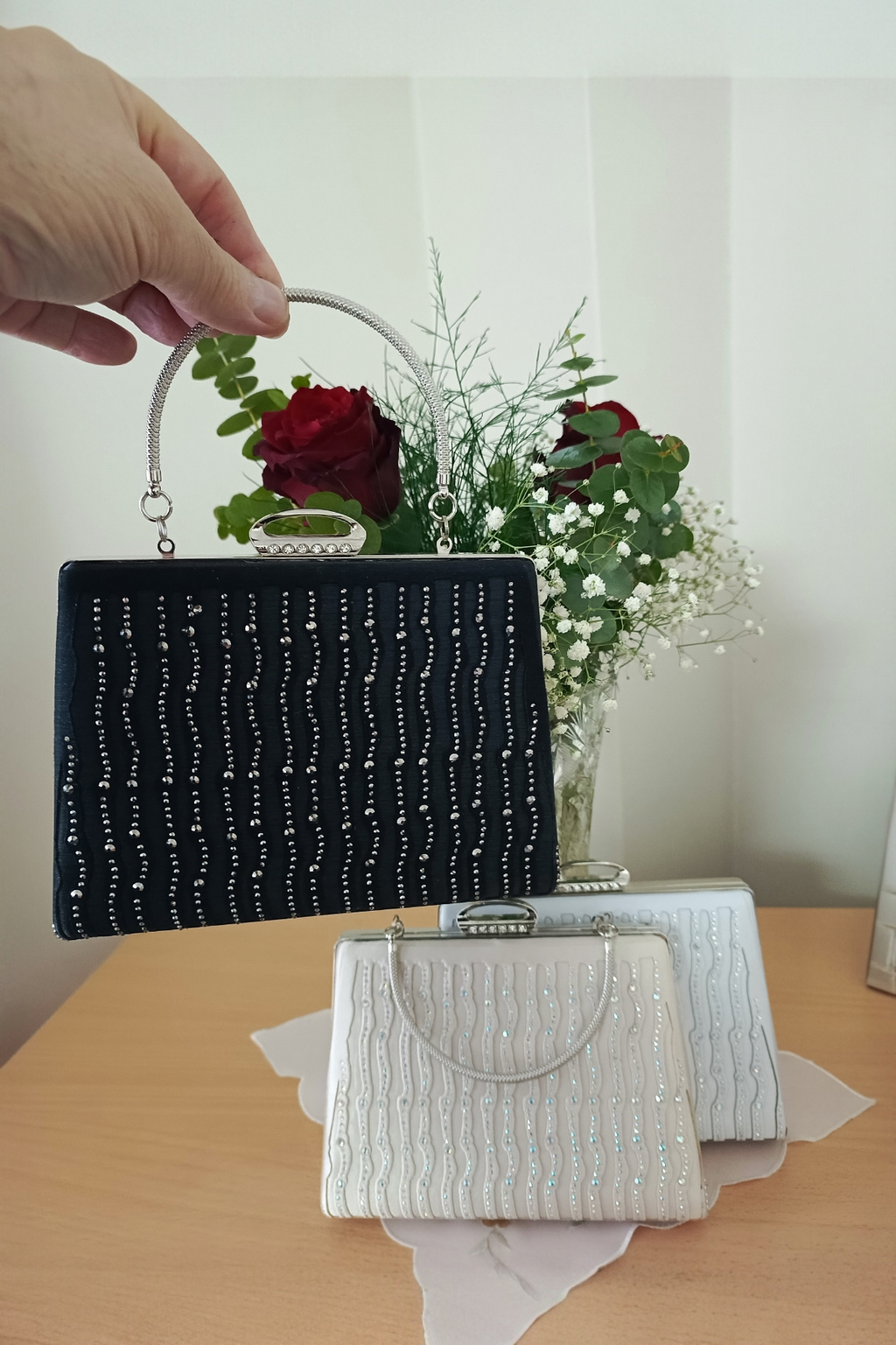 Black Laser Stone Embellished Evening Bag - Special Design