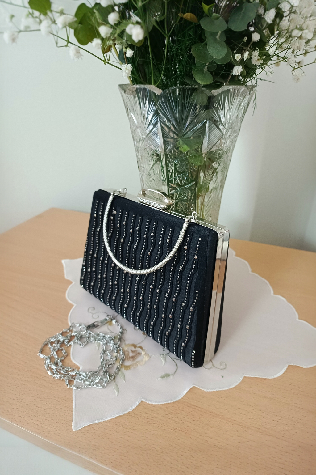 Black Laser Stone Embellished Evening Bag - Special Design
