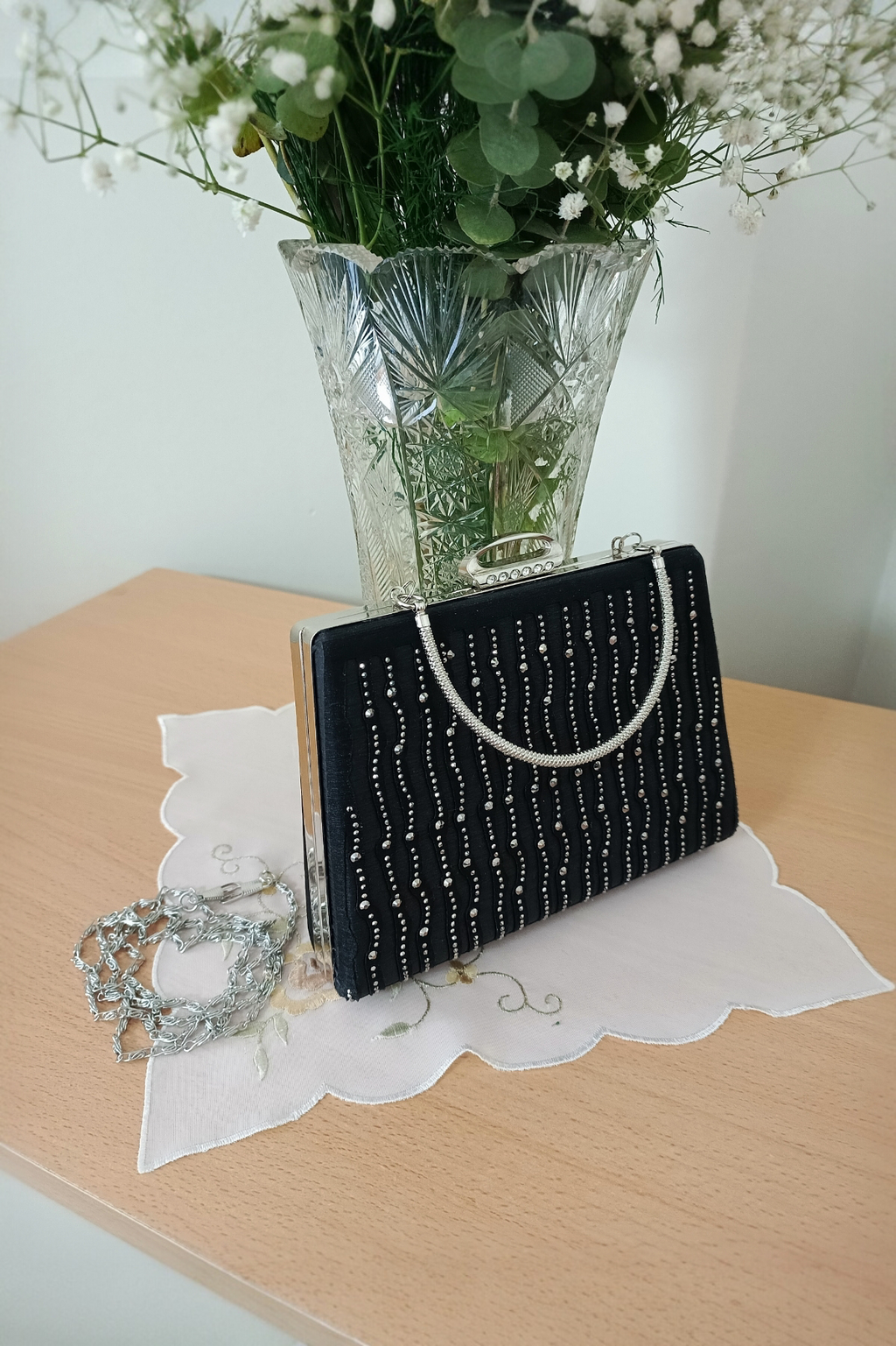 Black Laser Stone Embellished Evening Bag - Special Design