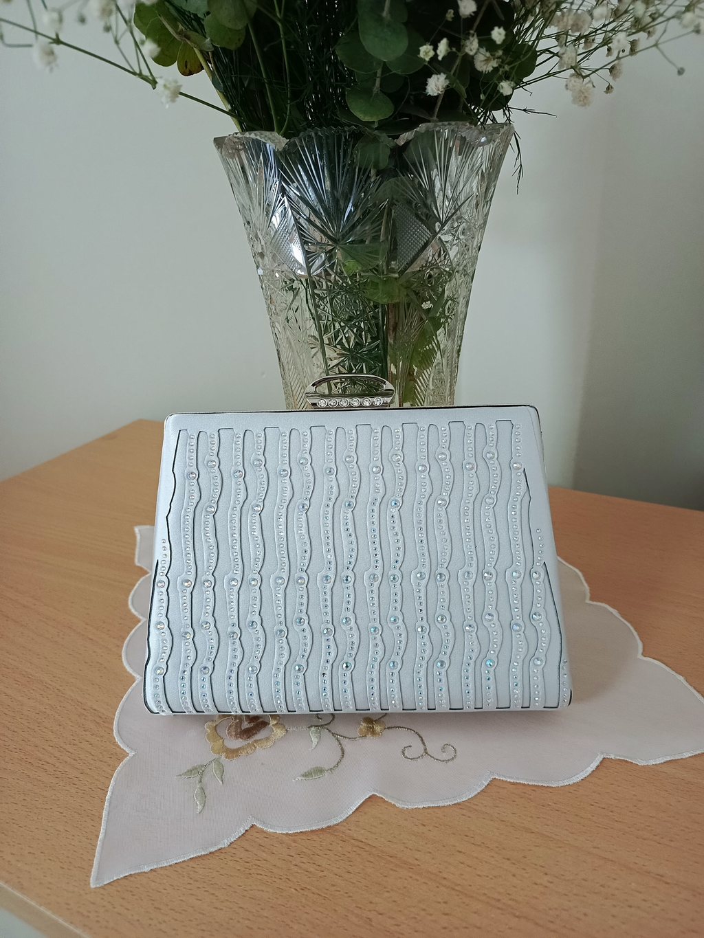 Silver Laser Stone Embellished Evening Bag - Special Design