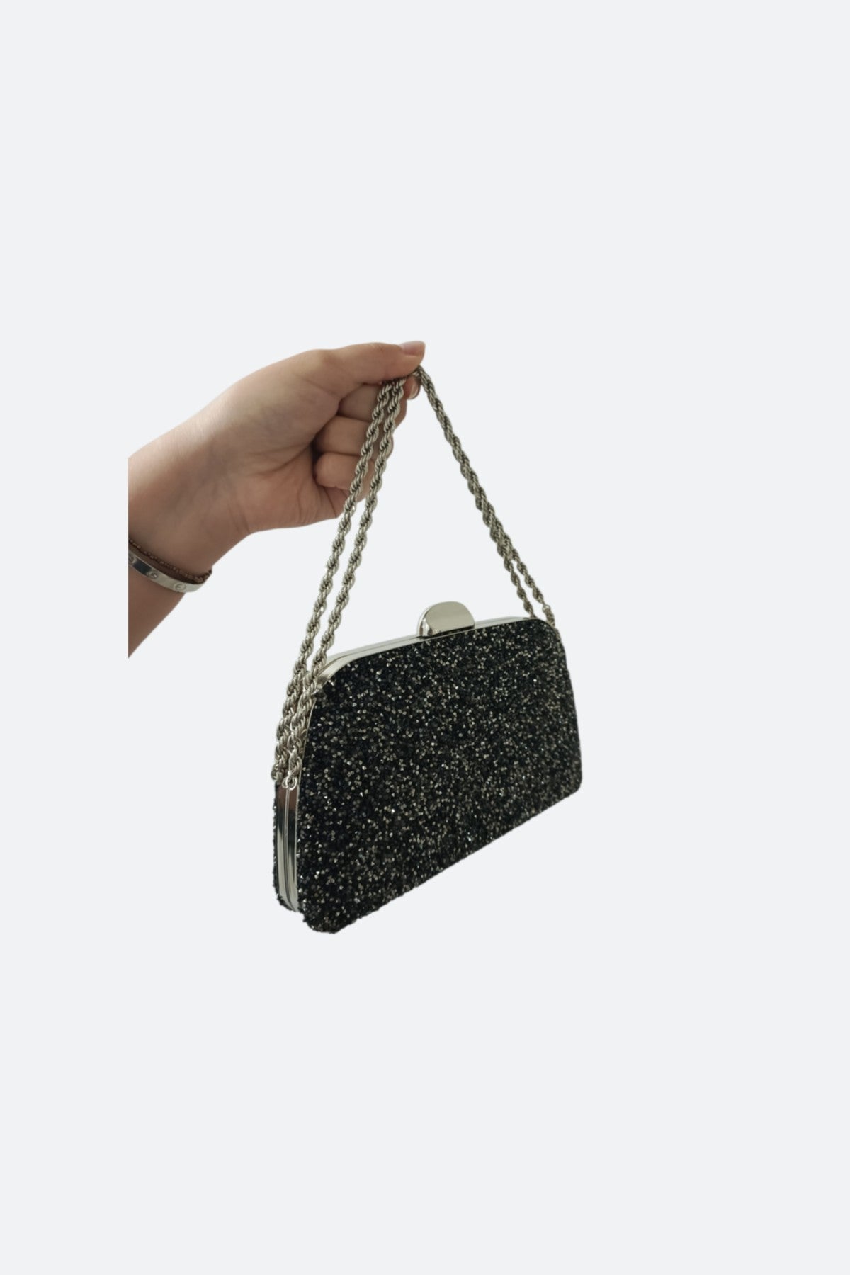 Crystal-Embellished Evening Bag with Chain Strap