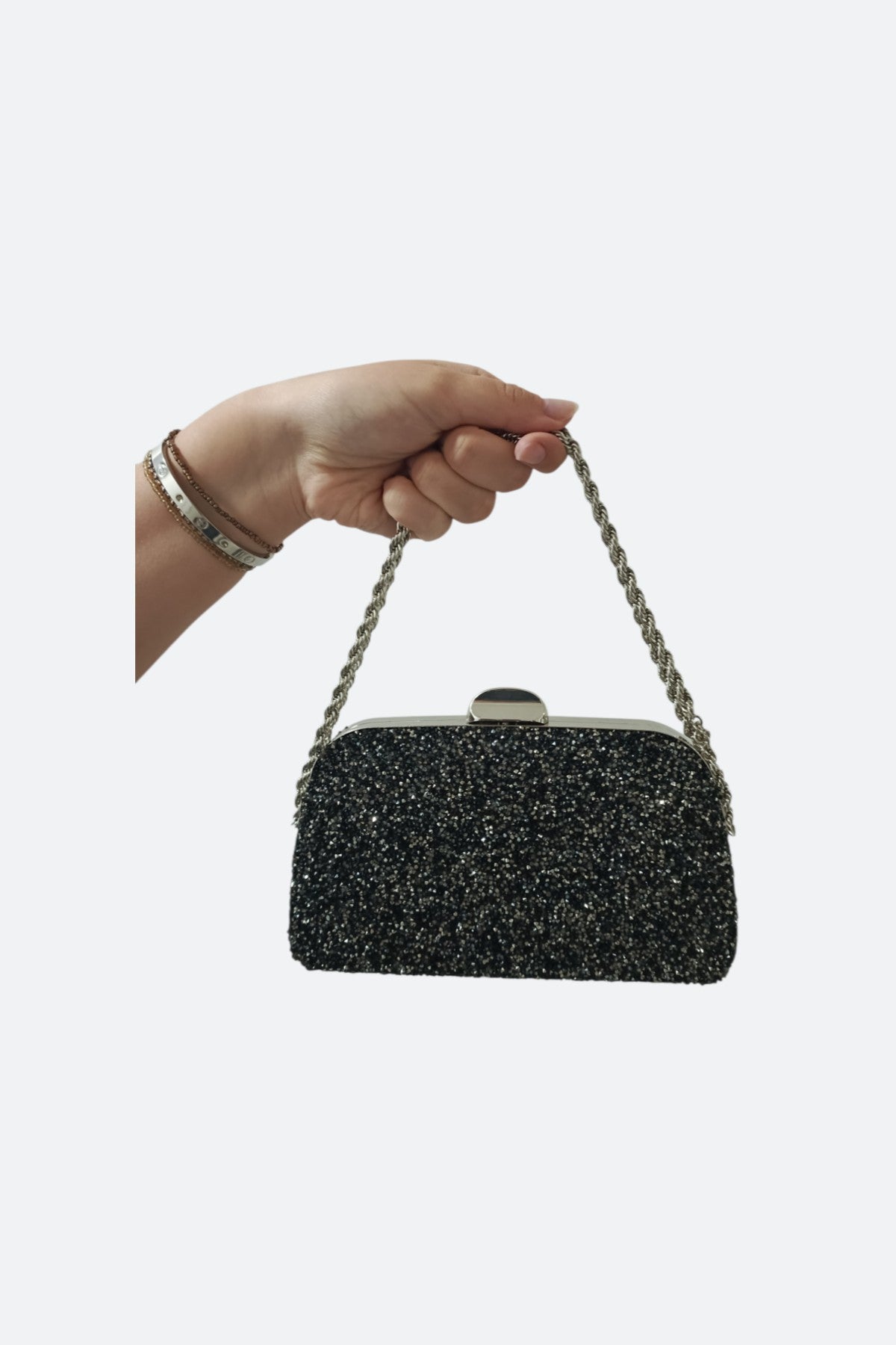 Crystal-Embellished Evening Bag with Chain Strap