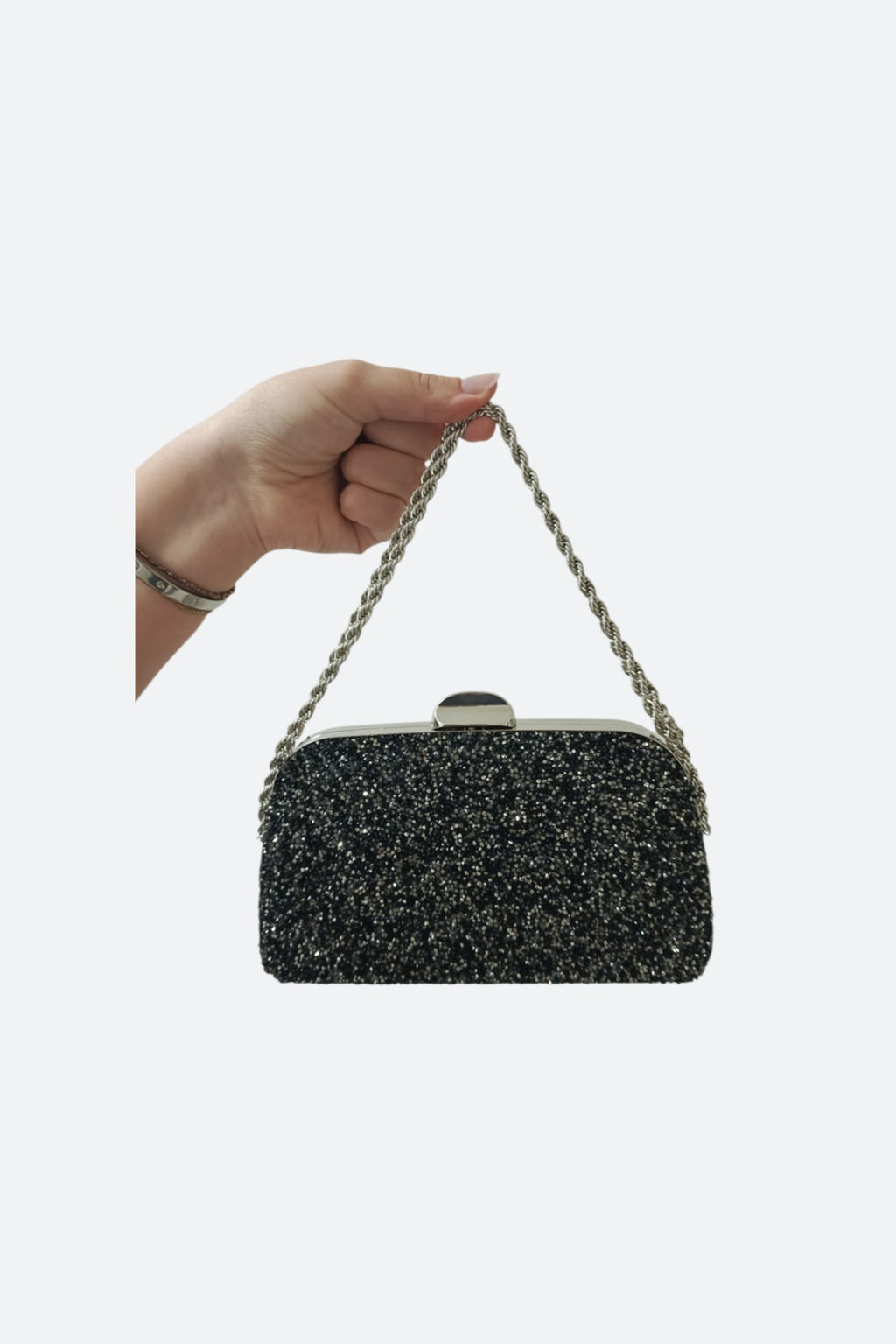 Crystal-Embellished Evening Bag with Chain Strap