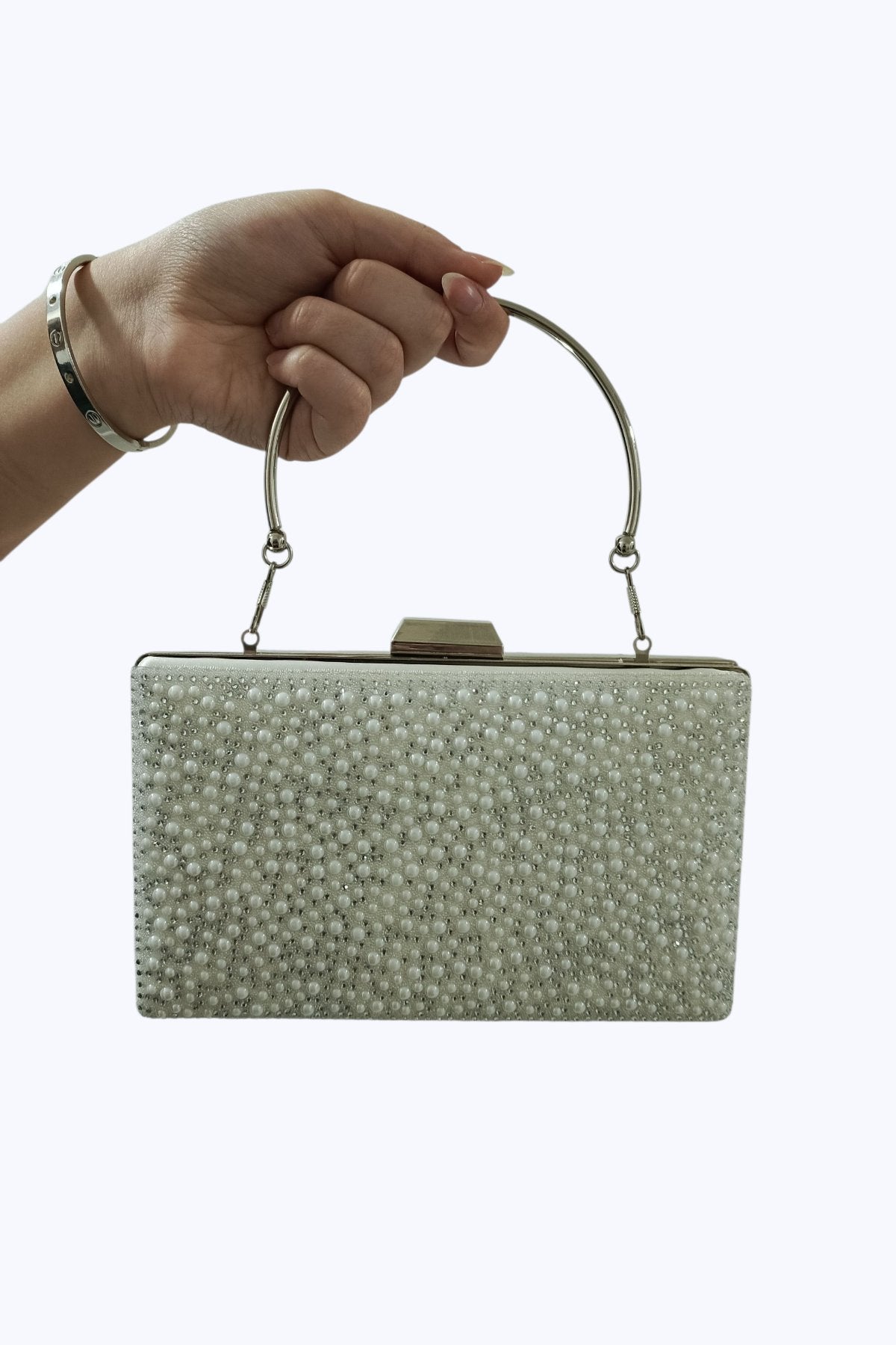 Mother of Pearl & Crystal Embellished Evening Clutch