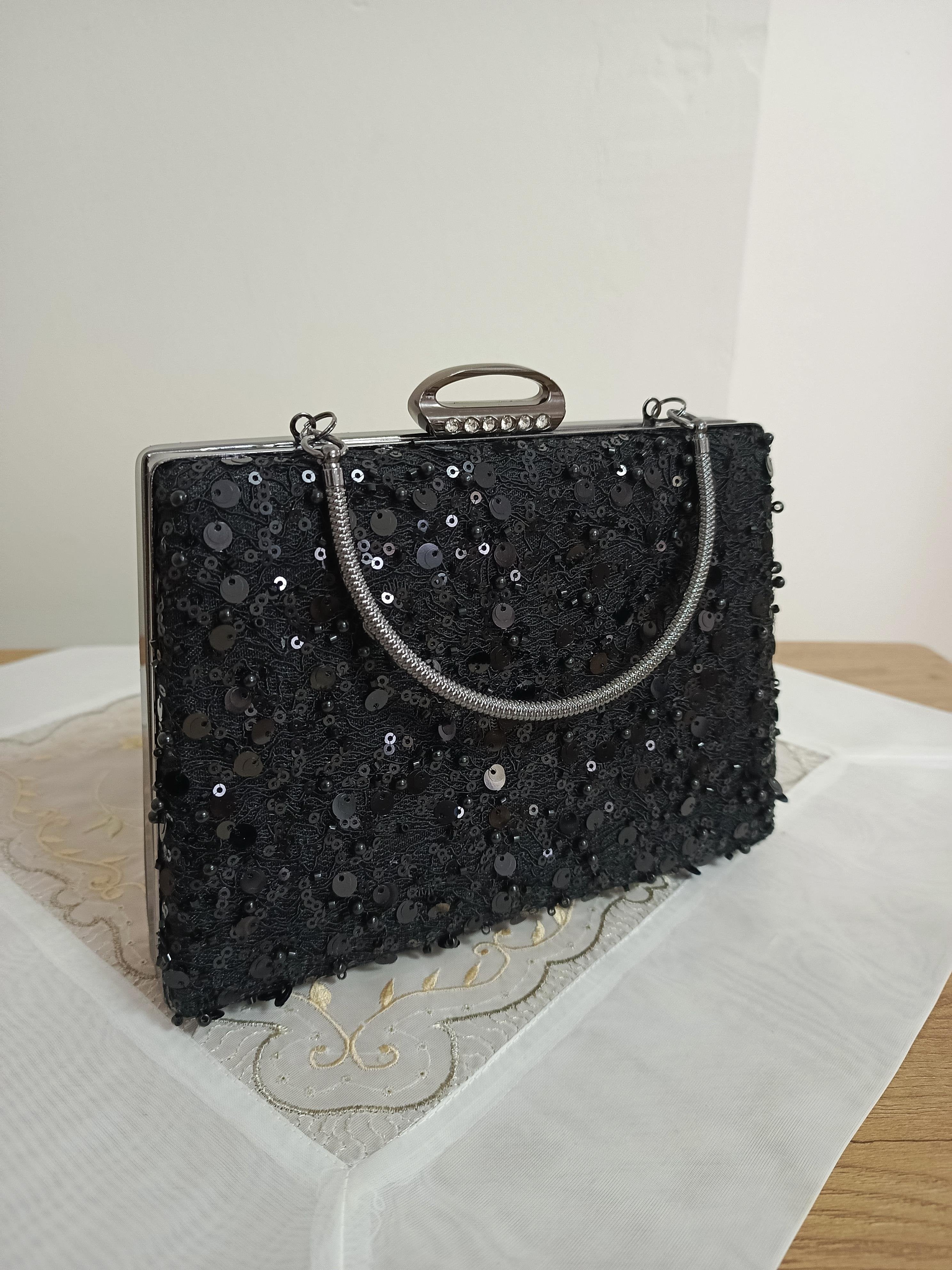 Black Sequined Evening Clutch