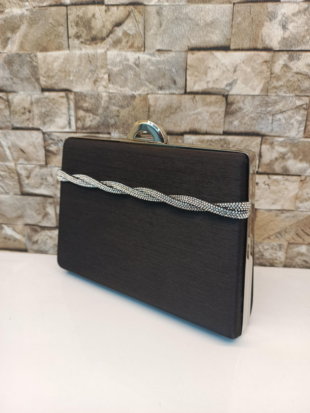 Black Crystal Embellished Evening Clutch
