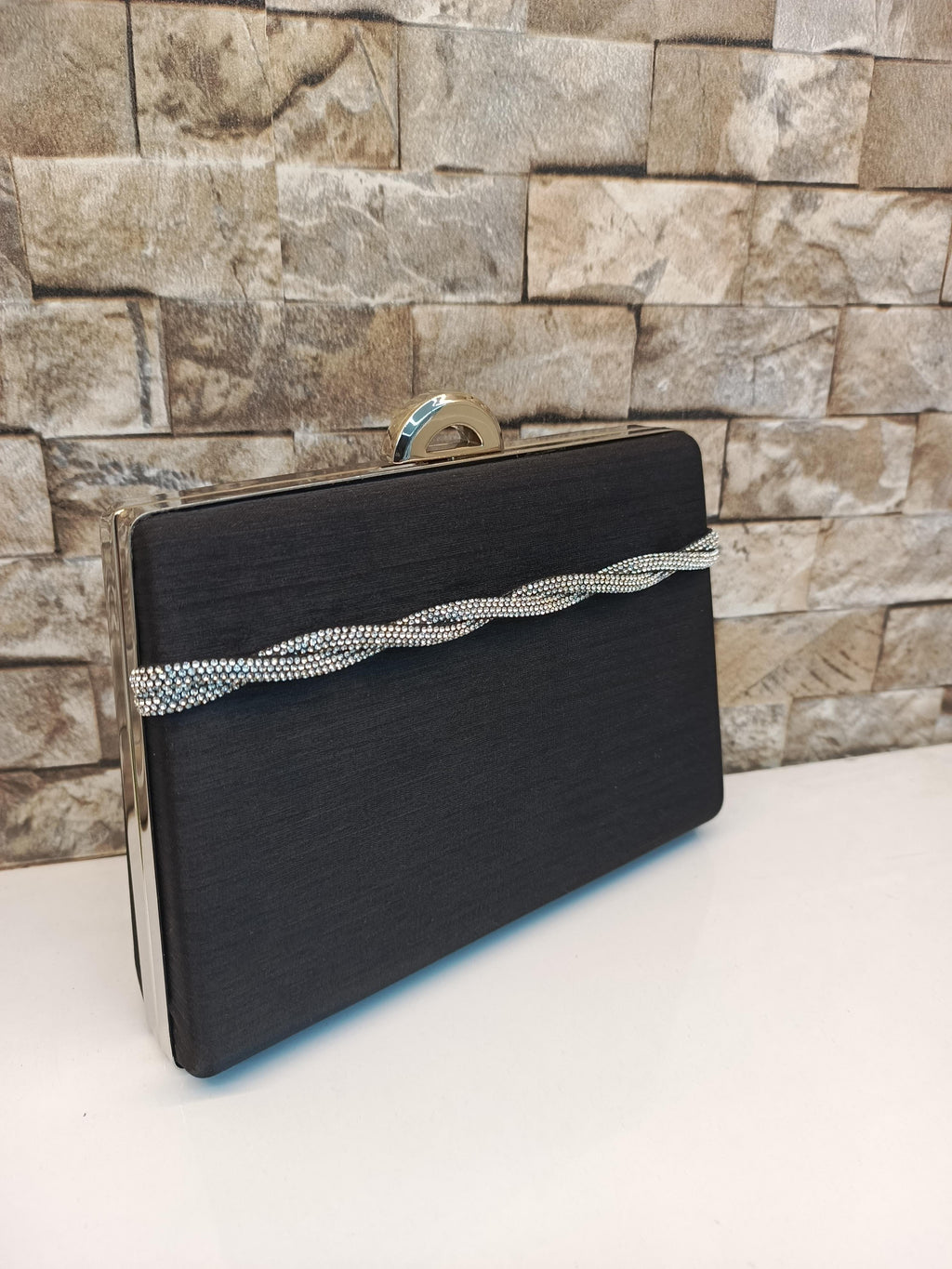 Black Crystal Embellished Evening Clutch